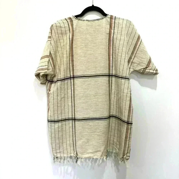 African Elephant Printed Kikoy  Beige Shirt Uganda Woven Hemp Pockets L - Picture 9 of 9